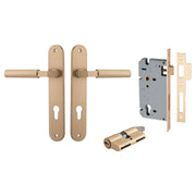 Berlin Lever Oval Backplate Entrance Kit w High Security Lock Brushed Brass
