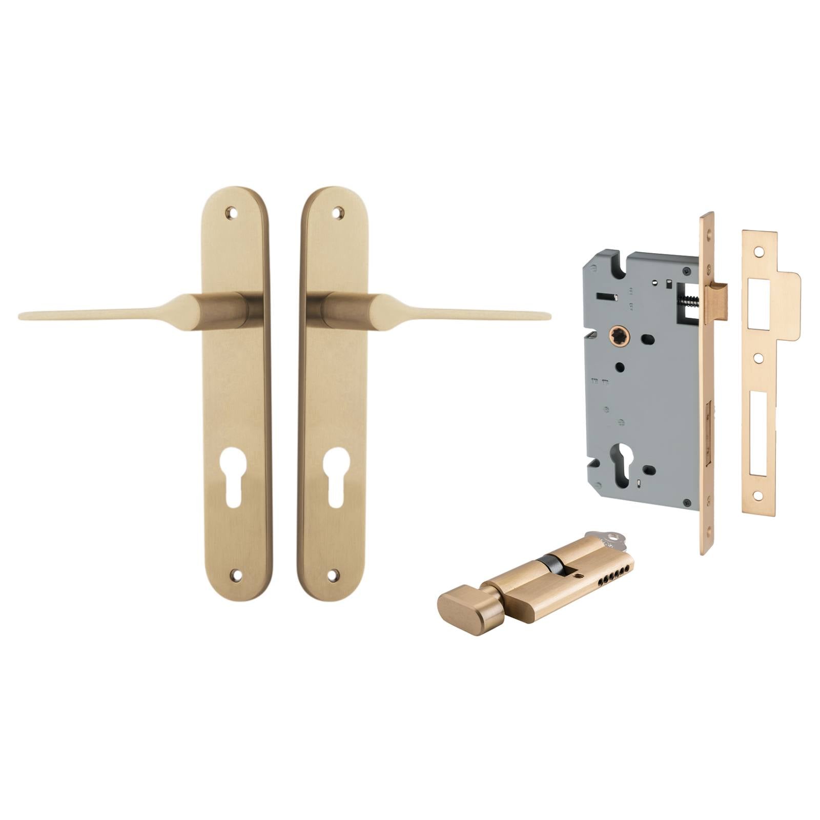 Como Lever Oval Backplate Entrance Kit w High Security Lock Brushed Brass