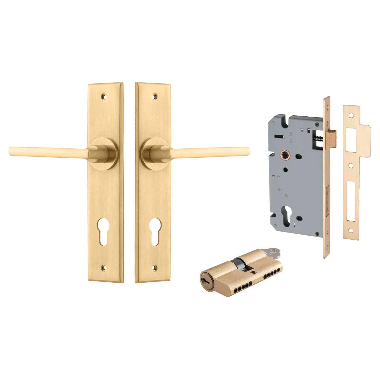 Baltimore Lever Chamfered Backplate Entrance Kit w High Security Lock Brushed Brass