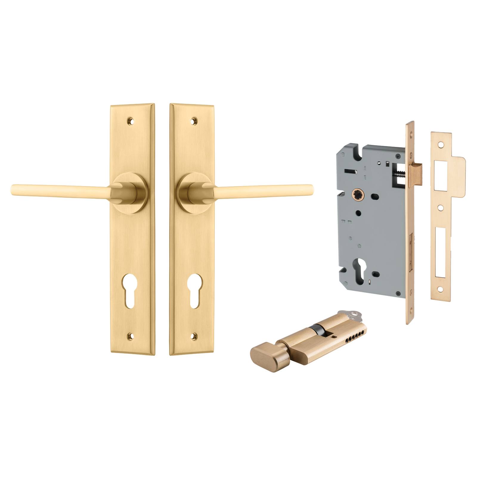 Baltimore Lever Chamfered Backplate Entrance Kit w High Security Lock Brushed Brass