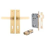 Bronte Lever Chamfered Backplate Entrance Kit w High Security Lock Brushed Brass