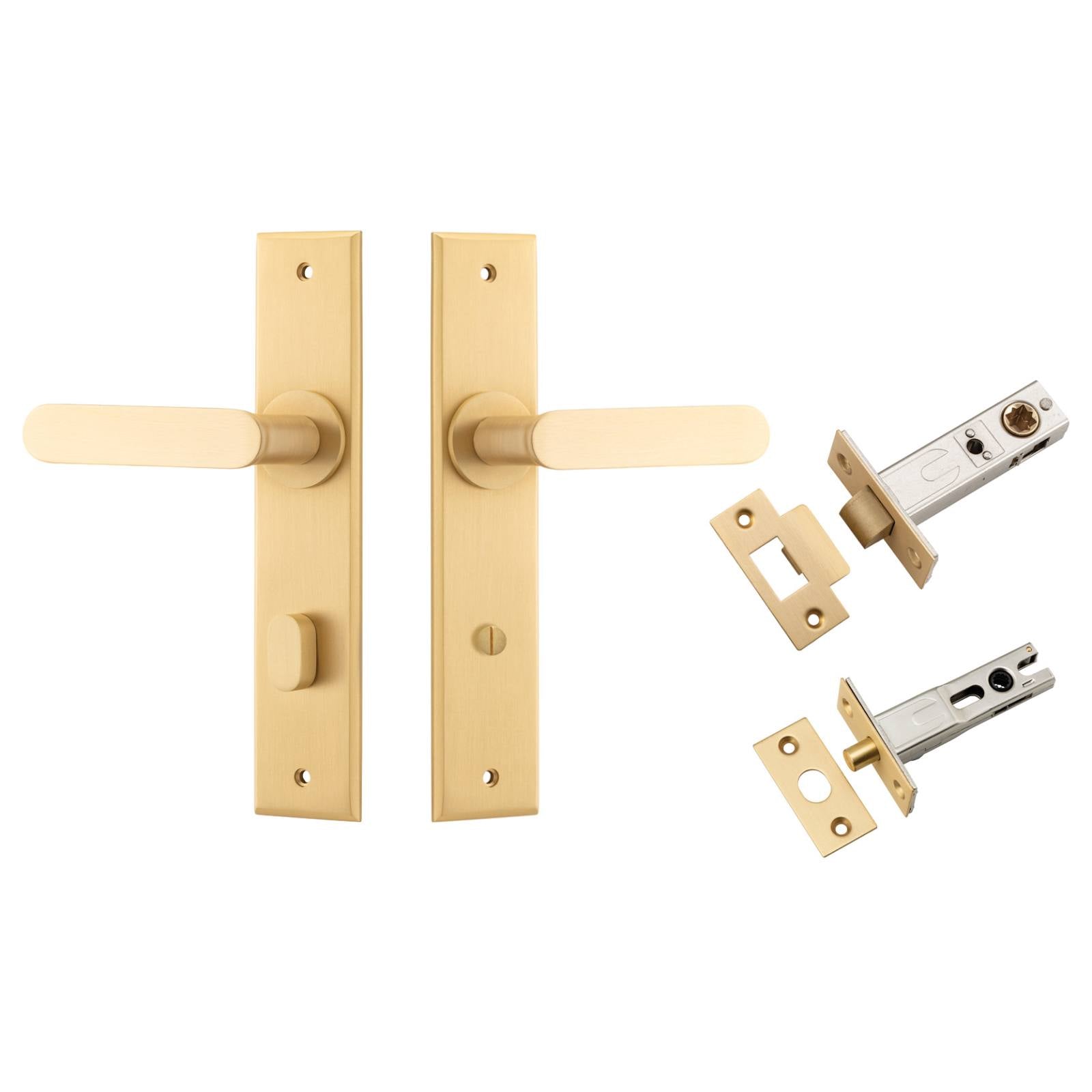 Bronte Lever Chamfered Backplate Privacy Kit w Privacy Turn Brushed Brass