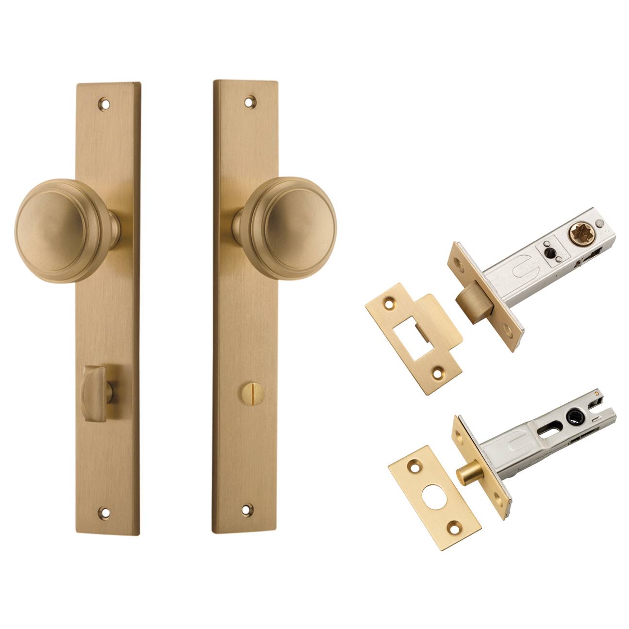 Paddington Knob Rectangular Backplate Privacy Kit w Privacy Turn Brushed Brass