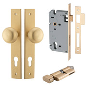 Cambridge Knob Rectangular Backplate Entrance Kit w High Security Lock Brushed Brass