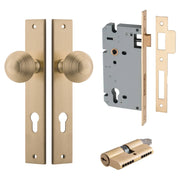 Guildford Knob Rectangular Backplate Entrance Kit w High Security Lock Brushed Brass