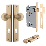 Guildford Knob Rectangular Backplate Entrance Kit w High Security Lock Brushed Brass