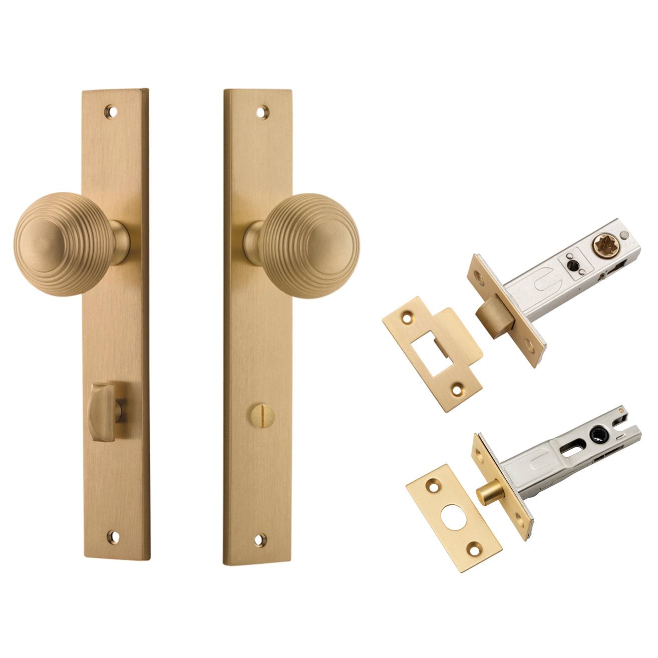 Guildford Knob Rectangular Backplate Privacy Kit w Privacy Turn Brushed Brass