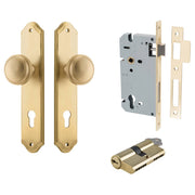 Paddington Knob Shouldered Backplate Entrance Kit w High Security Lock Brushed Brass