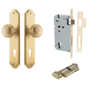 Paddington Knob Shouldered Backplate Entrance Kit w High Security Lock Brushed Brass