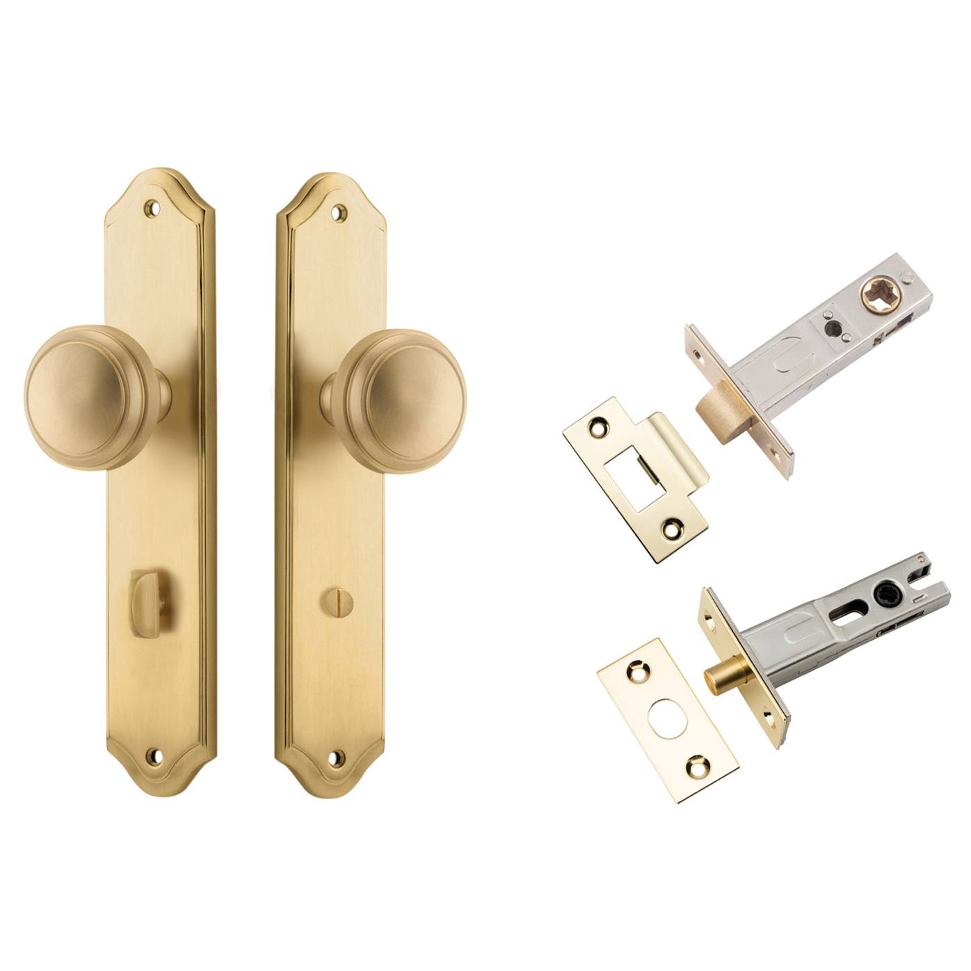 Paddington Knob Shouldered Backplate Privacy Kit w Privacy Turn Signature Brass