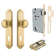 Cambridge Knob Shouldered Backplate Entrance Kit w High Security Lock Brushed Brass