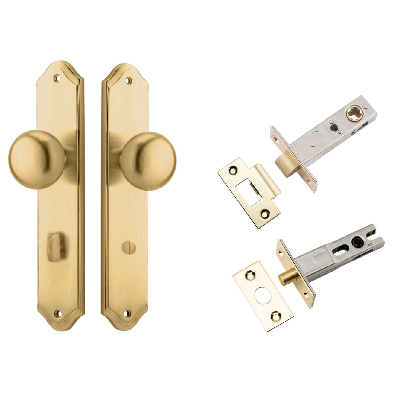 Cambridge Knob Shouldered Backplate Privacy Kit w Privacy Turn Brushed Brass