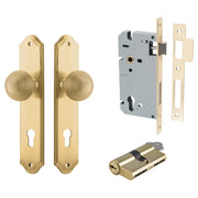 Guildford Knob Shouldered Backplate Entrance Kit w High Security Lock Brushed Brass