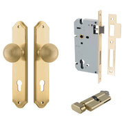 Guildford Knob Shouldered Backplate Entrance Kit w High Security Lock Brushed Brass