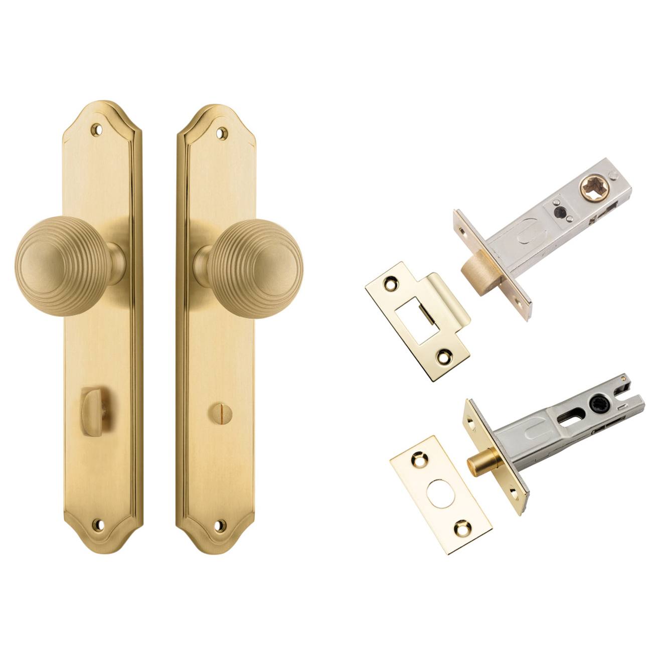 Guildford Knob Shouldered Backplate Privacy Kit w Privacy Turn Brushed Brass