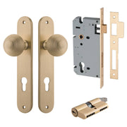 Guildford Knob Oval Backplate Entrance Kit w High Security Lock Brushed Brass