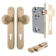 Guildford Knob Oval Backplate Entrance Kit w High Security Lock Brushed Brass
