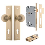 Guildford Knob Stepped Backplate Entrance Kit w High Security Lock Brushed Brass