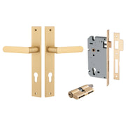 Osaka Lever Rectangular Backplate Entrance Kit w High Security Lock Brushed Brass
