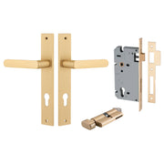 Osaka Lever Rectangular Backplate Entrance Kit w High Security Lock Brushed Brass