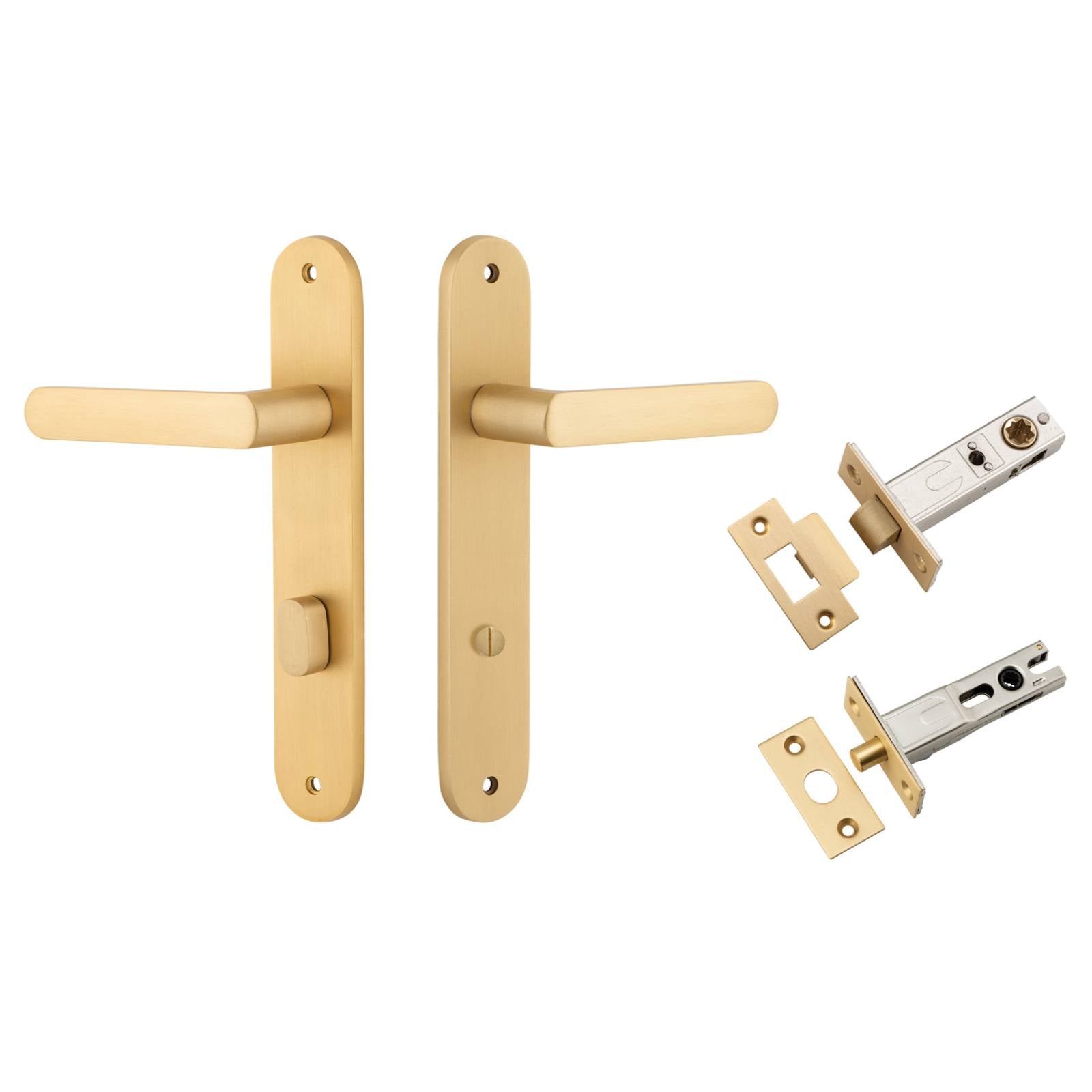 Osaka Lever Oval Backplate Privacy Kit w Privacy Turn Brushed Brass