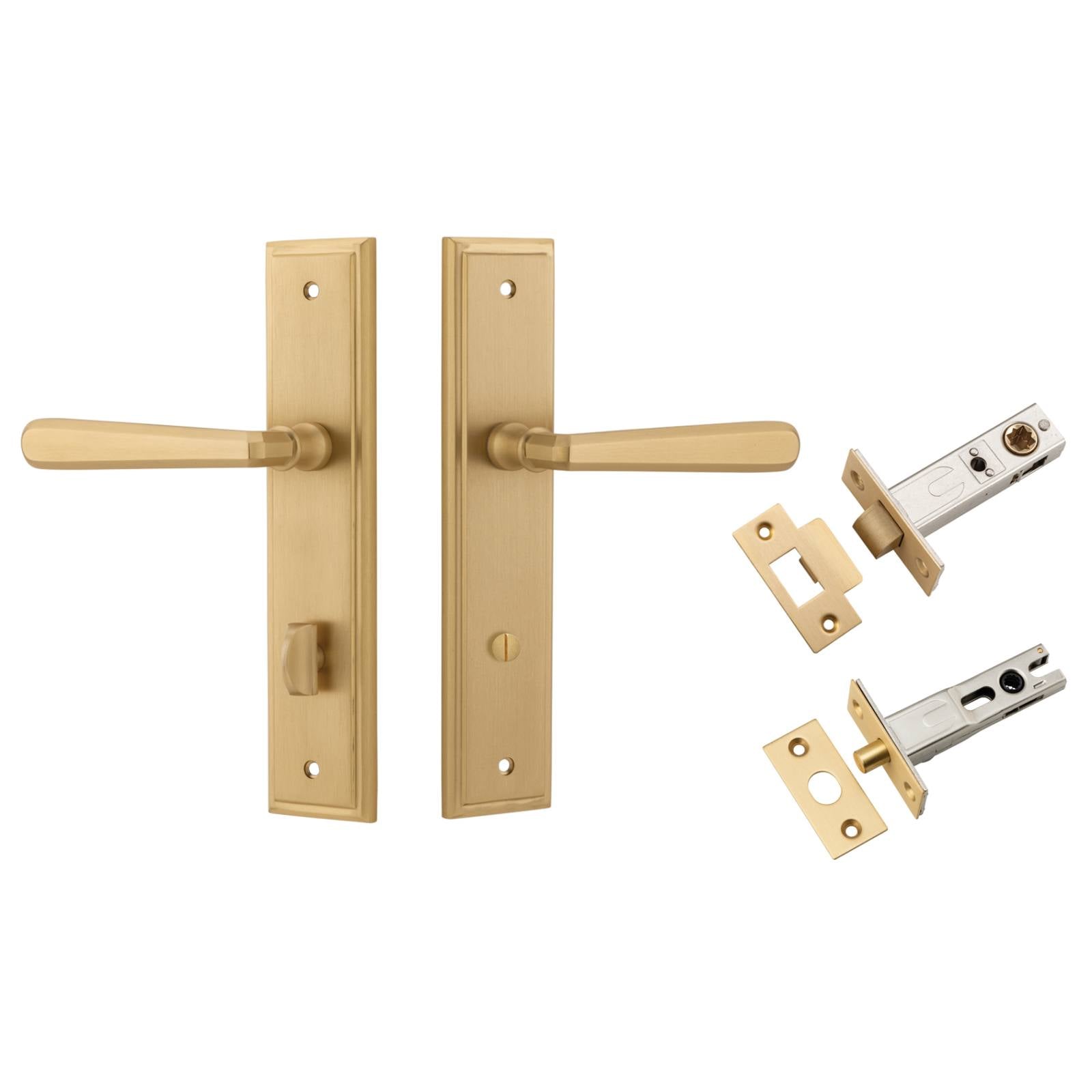 Copenhagen Lever Brushed Brass Steppedd Backplate Privacy Kit With Privacy Turn