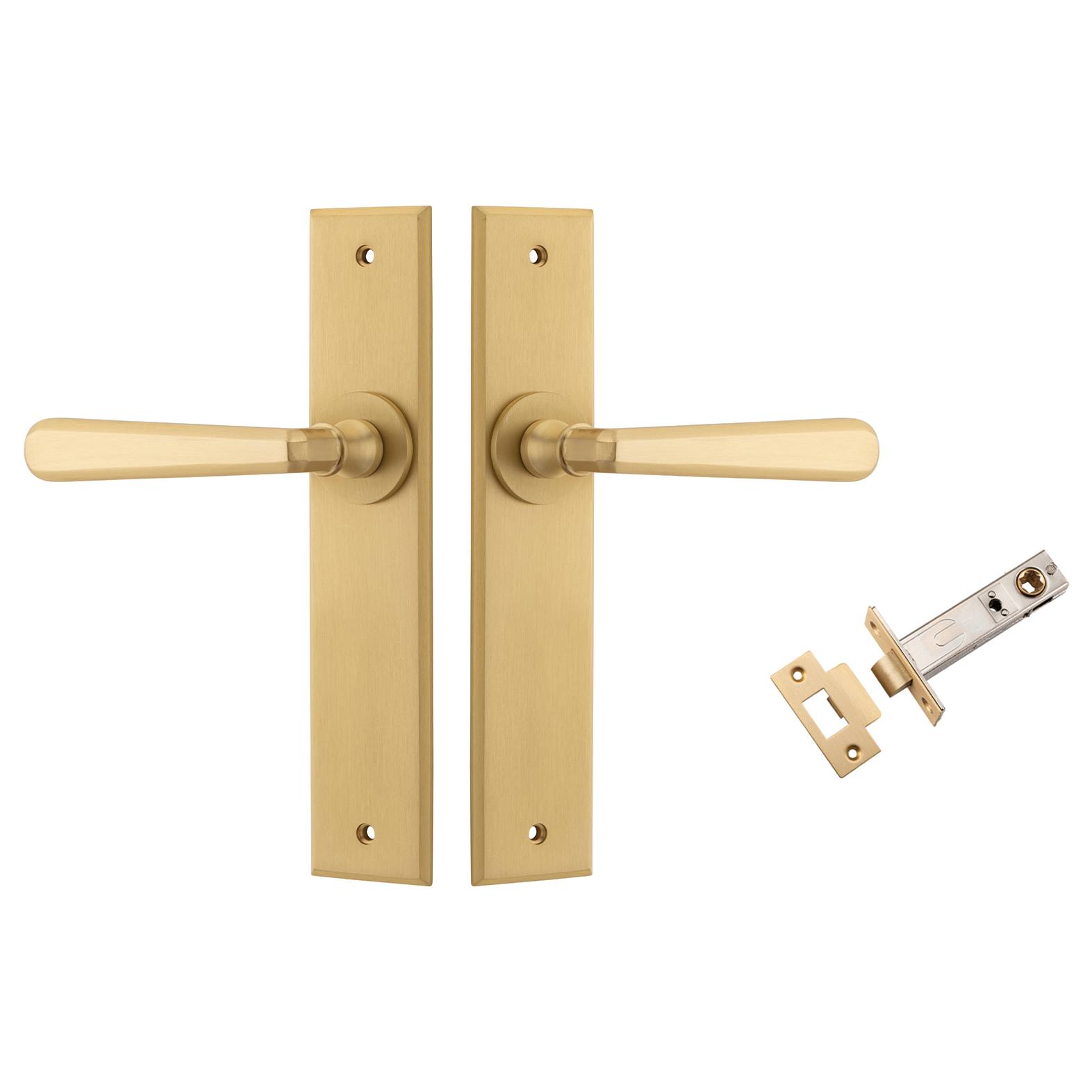 Copenhagen Lever Chamfered Backplate Passage Kit, Brushed Brass