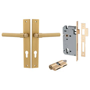 Helsinki Lever Rectangular Backplate Entrance Kit w High Security Lock Brushed Brass