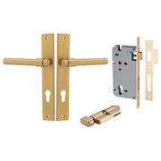Helsinki Lever Rectangular Backplate Entrance Kit w High Security Lock Brushed Brass