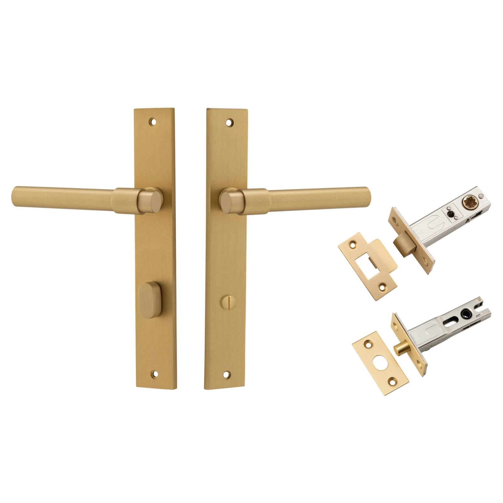 Helsinki Lever Rectangular Backplate Privacy Kit w Privacy Turn Brushed Brass
