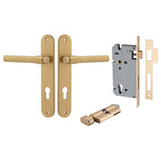 Helsinki Lever Oval Backplate Entrance Kit w High Security Lock Brushed Brass