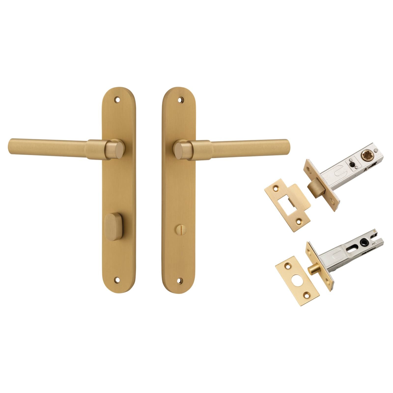Helsinki Lever Oval Backplate Privacy Kit with Privacy Turn Brushed Brass