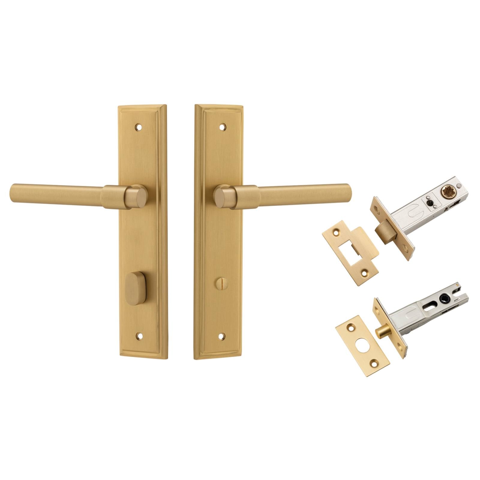 Helsinki Lever Stepped Backplate Privacy Kit w Privacy Turn Brushed Brass