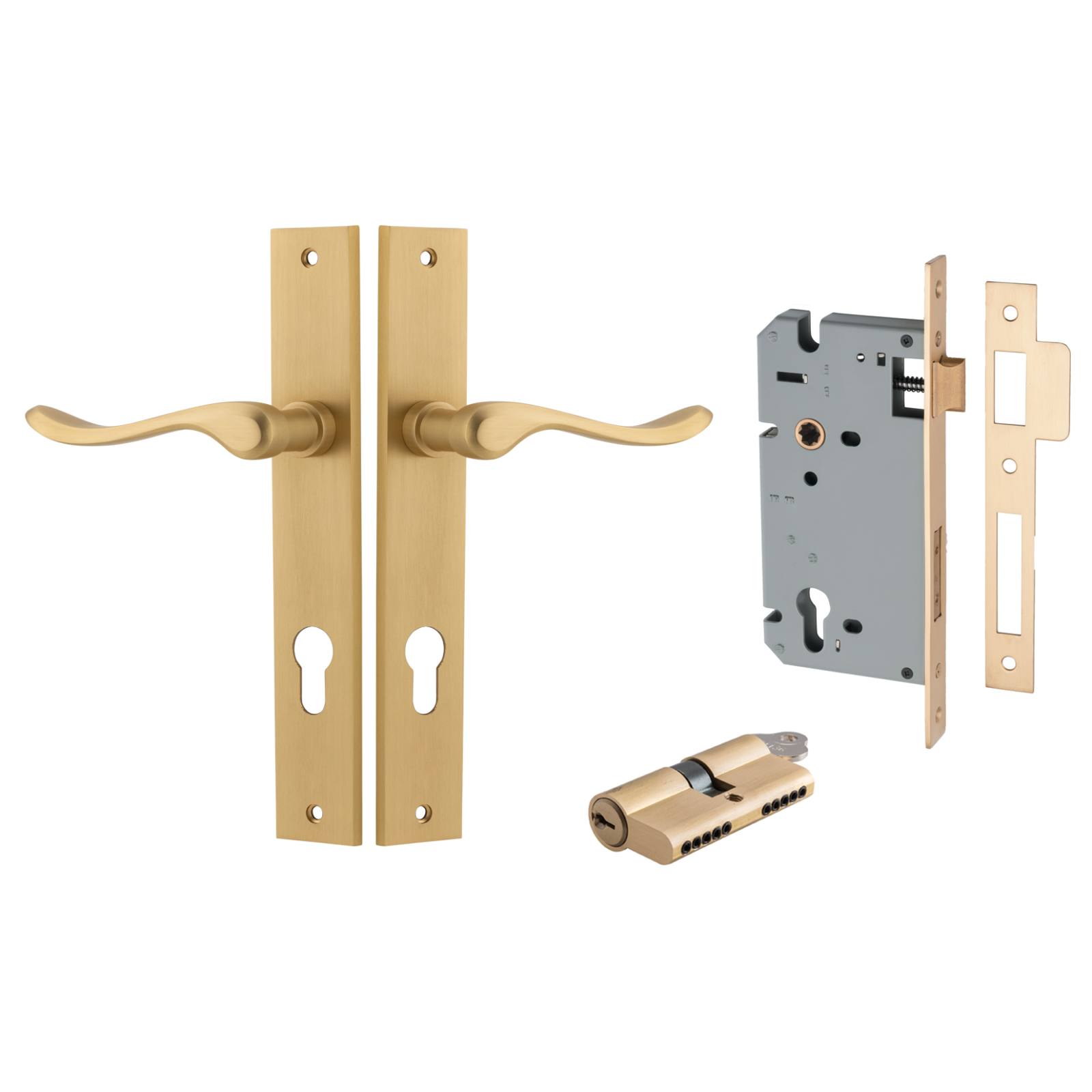 Stirling Lever Rectangular Backplate Entrance Kit w High Security Lock Brushed Brass