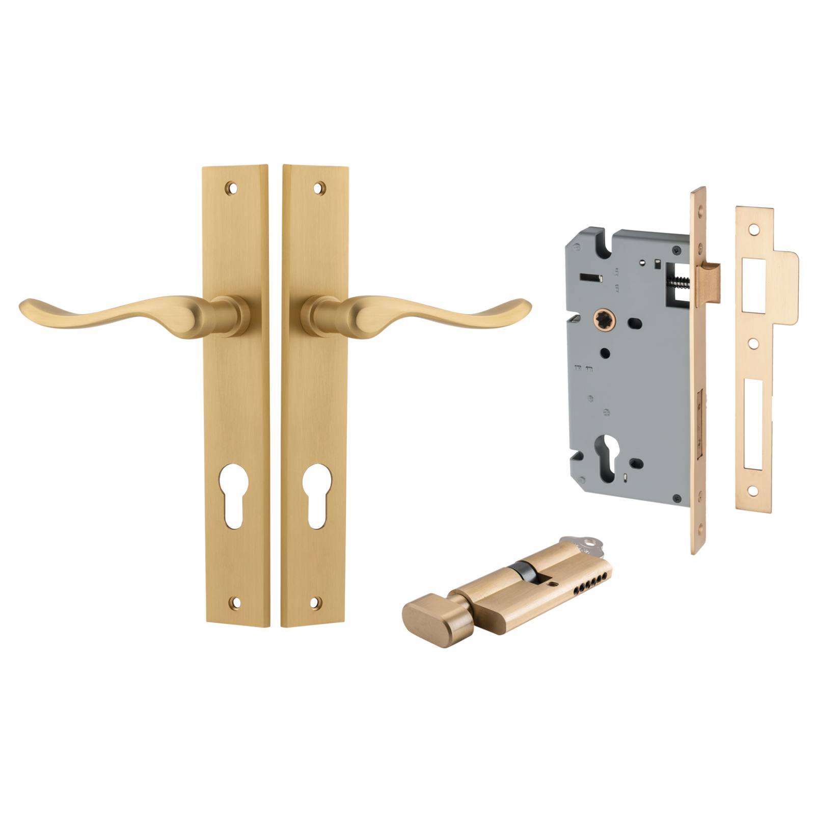 Stirling Lever Rectangular Backplate Entrance Kit w High Security Lock Brushed Brass