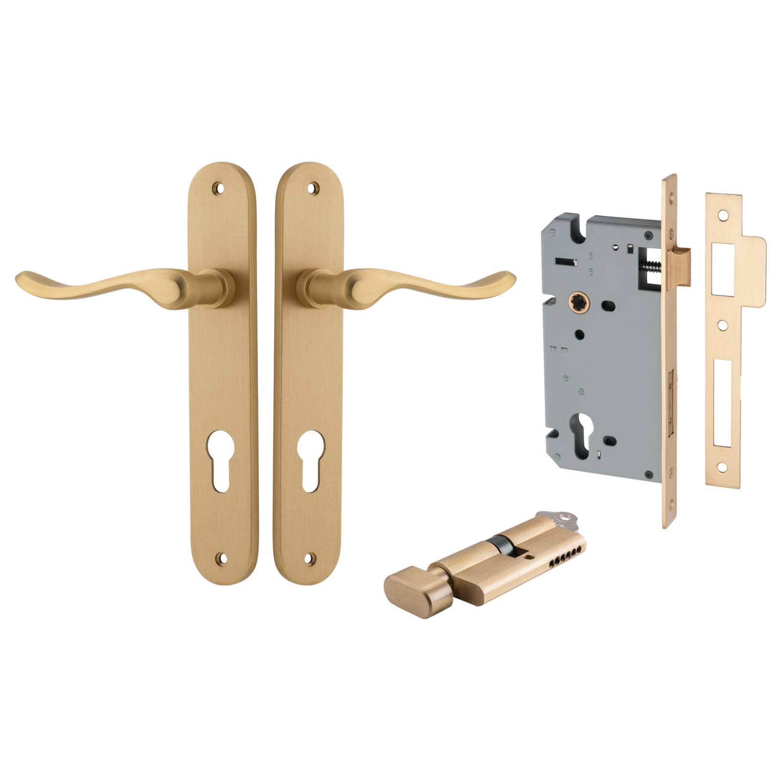 Stirling Lever Oval Backplate Entrance Kit w High Security Lock Brushed Brass