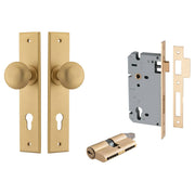 Cambridge Knob Chamfered Backplate Entrance Kit w High Security Lock Brushed Brass