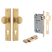 Cambridge Knob Chamfered Backplate Entrance Kit w High Security Lock Brushed Brass