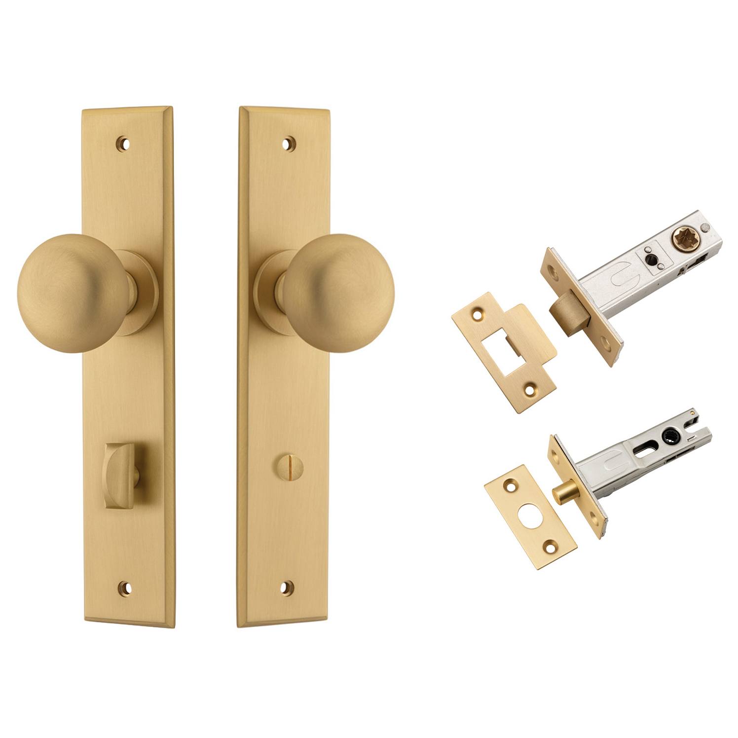 Cambridge Knob Chamfered Backplate Privacy Kit w Privacy Turn Brushed Brass