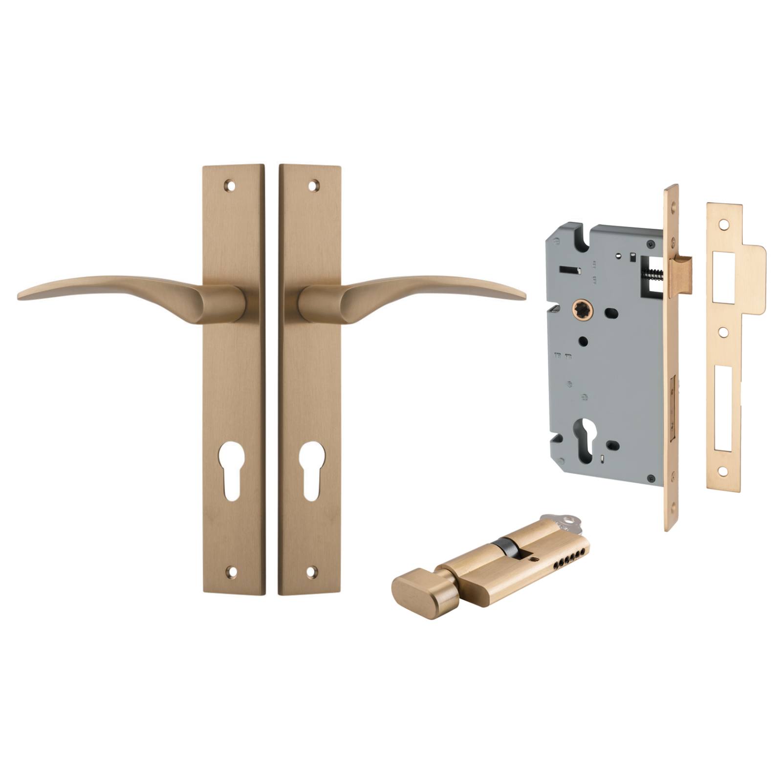Oxford Lever Rectangular Backplate Entrance Kit w High Security Lock Brushed Brass
