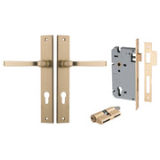 Annecy Lever Rectangular Backplate Entrance Kit w High Security Lock Brushed Brass