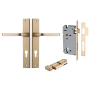 Annecy Lever Rectangular Backplate Entrance Kit w High Security Lock Brushed Brass