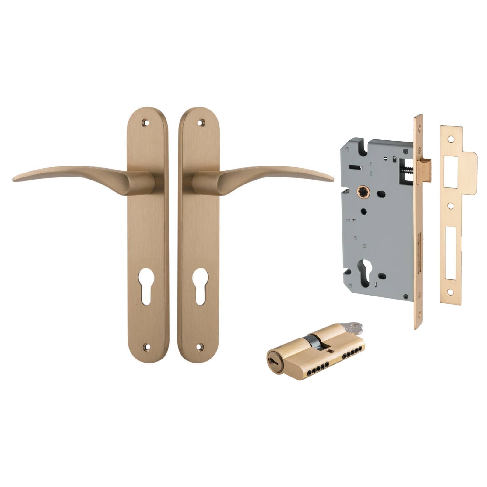 Oxford Lever Oval Backplate Entrance Kit with High Security Lock Brushed Brass