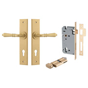 Sarlat Lever Chamfered Backplate Entrance Kit w High Security Lock Brushed Brass