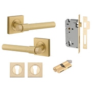 Helsinki Lever Square Rose Entrance Kit w Separate High Security Lock Brushed Gold PVD