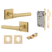 Helsinki Lever Square Rose Entrance Kit w Separate High Security Lock Brushed Gold PVD