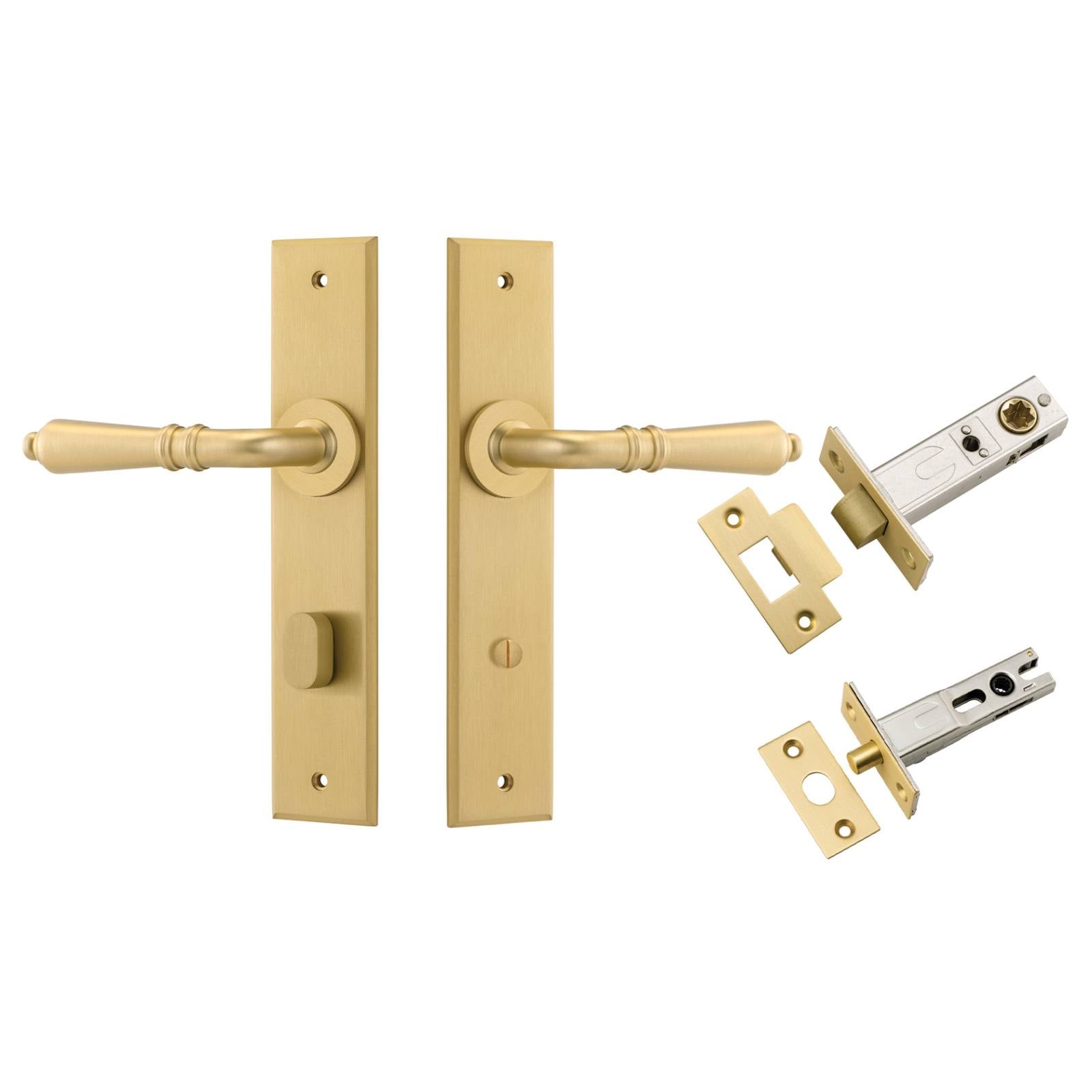 Sarlat Lever Chamfered Backplate Privacy Kit w Privacy Turn Brushed Gold PVD