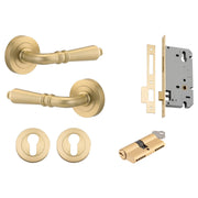 Sarlat Lever Round Rose Entrance Kit w Separate High Security Lock Brushed Gold PVD