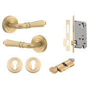 Sarlat Lever Round Rose Entrance Kit w Separate High Security Lock Brushed Gold PVD