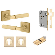 Brunswick Lever Square Rose Entrance Kit w High Security Lock Brushed Gold PVD